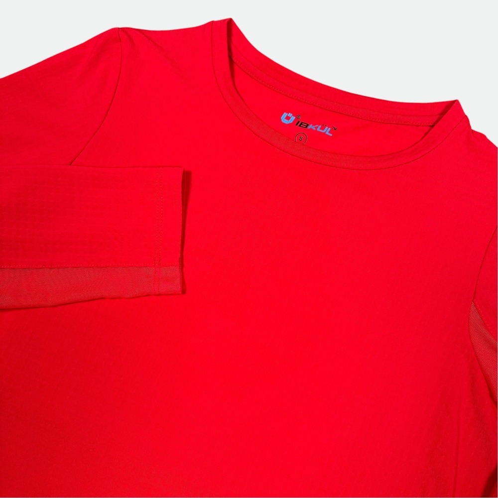 IBKUL Sun Shirt Women's Small Red Long Sleeve Mesh Panel Activewear Top